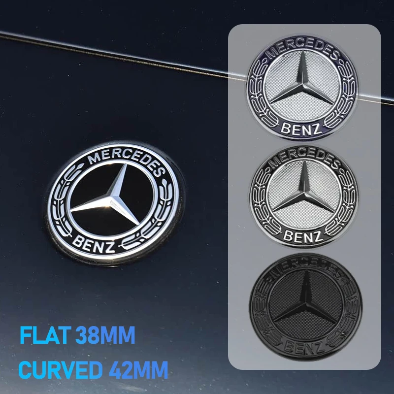 Car Front Engine Hood Emblem 42mm-Curved 38mm-Flat ABS Badge for Mercedes Benz C Class E Class C200 E260 E300L S400L Label