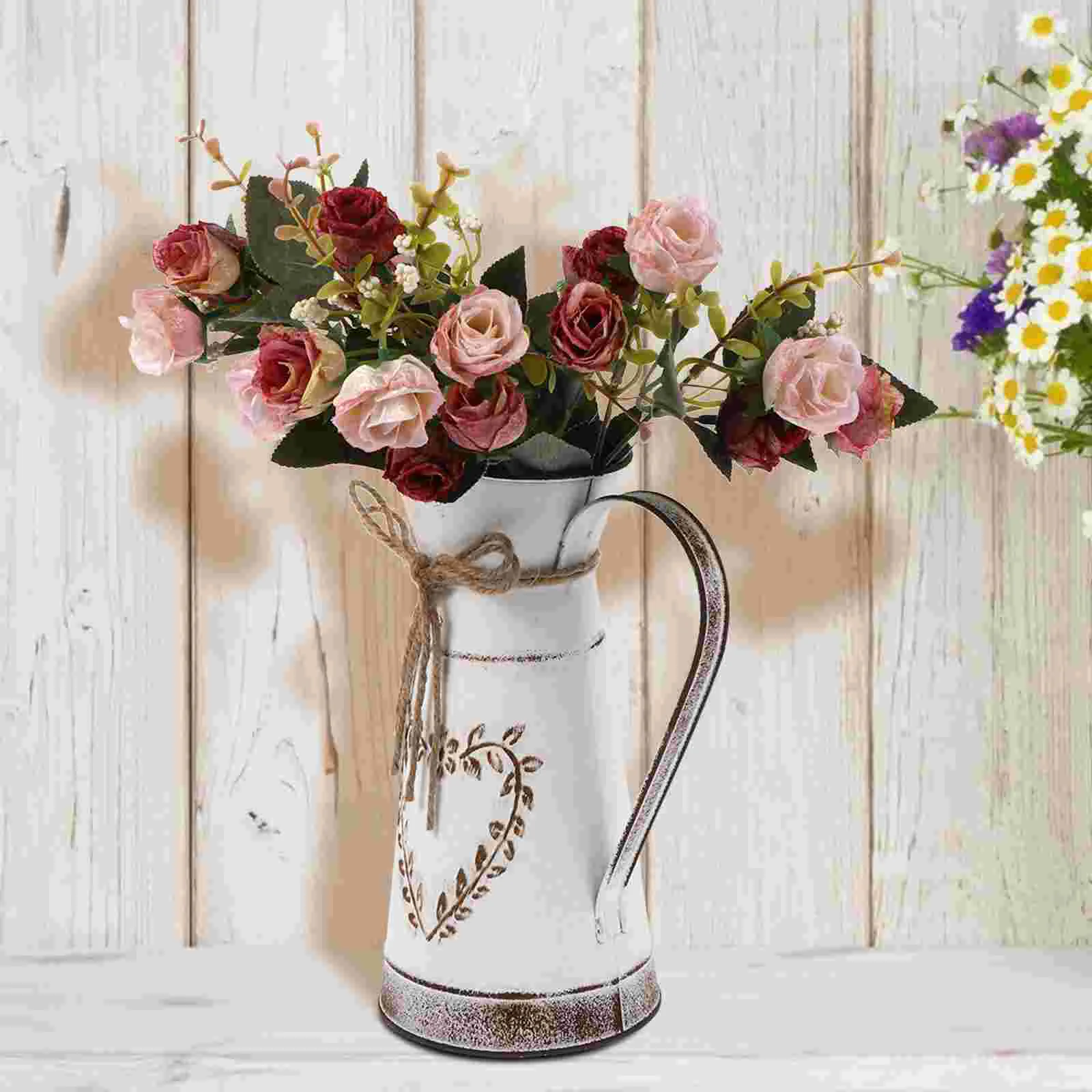 

Heart Shaped Flower Pot Vintage Bucket House Plant Pots Metal Bouquets Vase Decor Stand