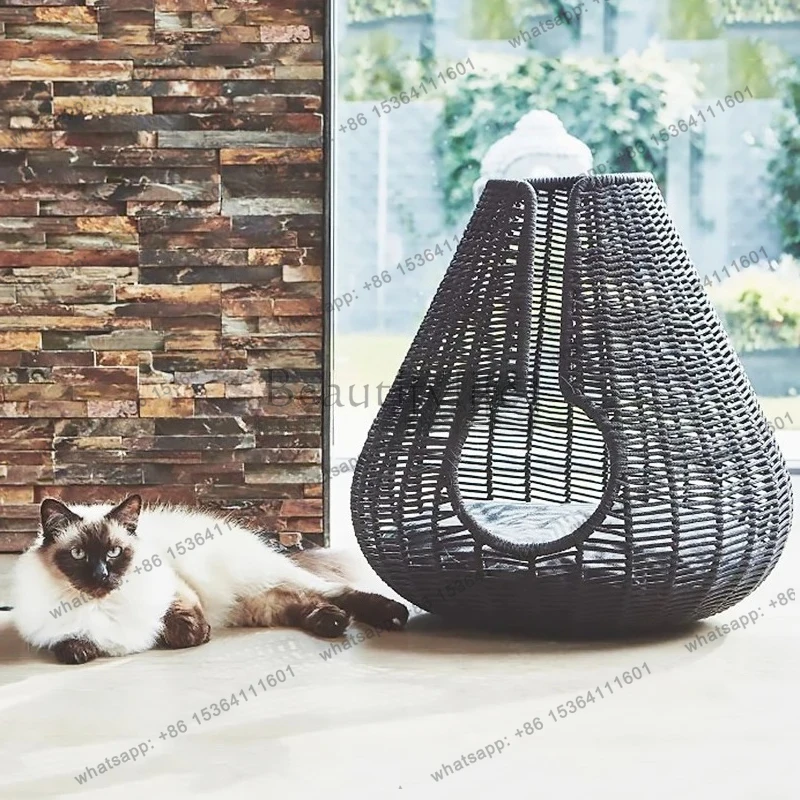 rattan cat nest universal in all seasons, warm in summer, closed cat bed, pet products can be dismantled and washed
