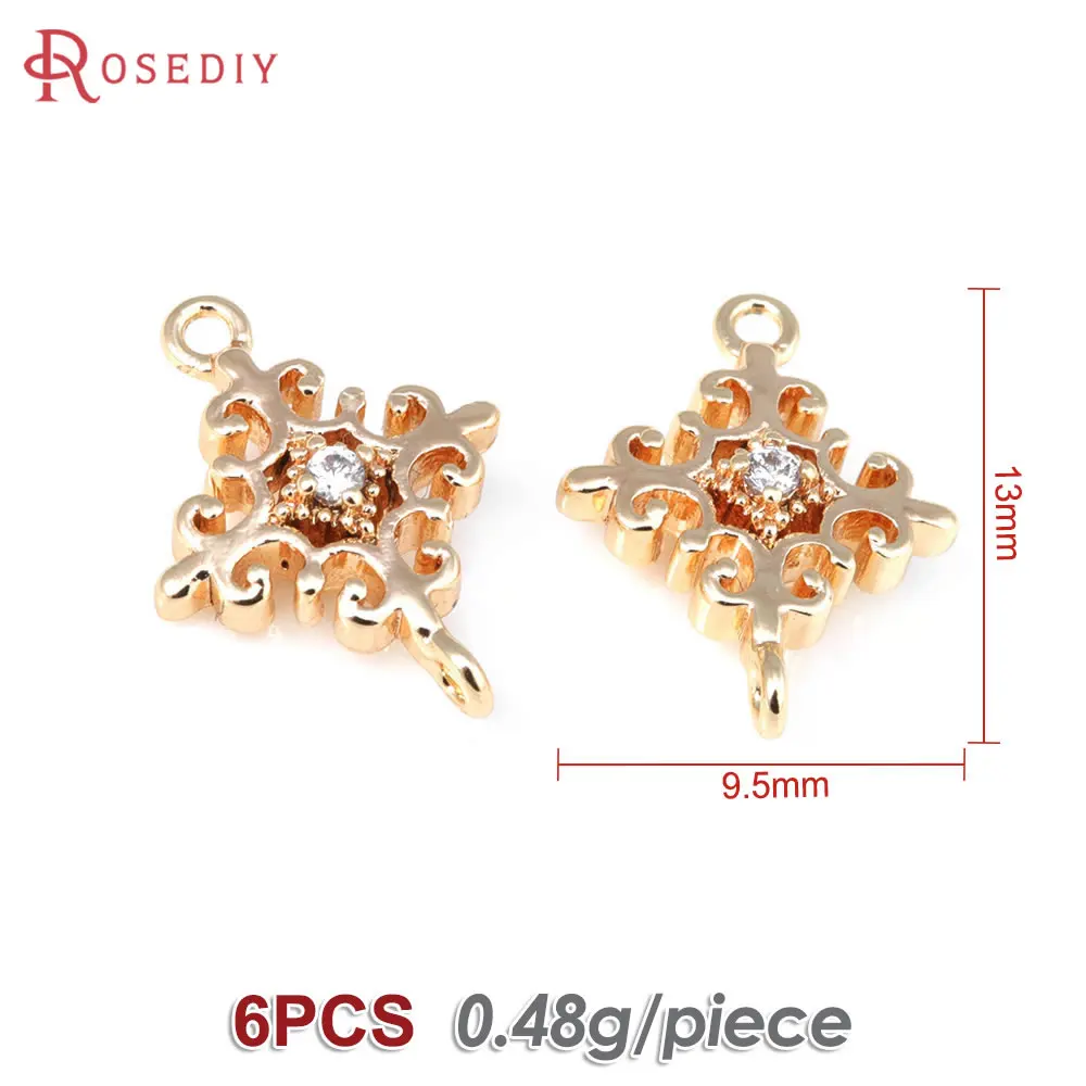 6PCS 18K Gold Color Brass 2 Holes Square Connect Charms Pendants Necklace Earrings Jewelry Accessories Rosediy official-website