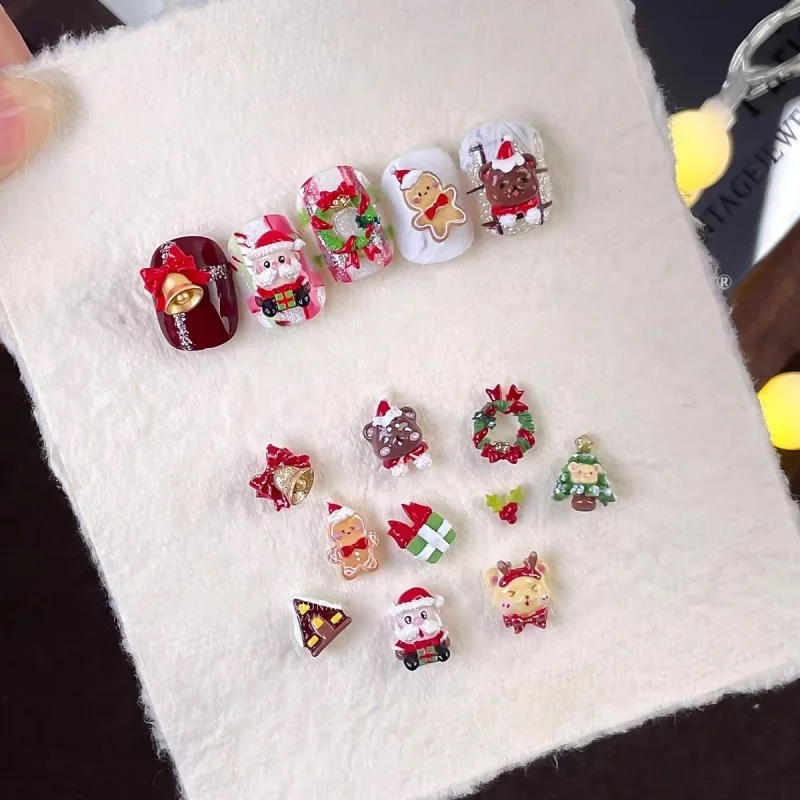A Santa Claus Bear Bell Wreath Gift Box, Deer Horn Christmas Tree, Gingerbread Man 3D Nail Decoration DIY Nail Mold
