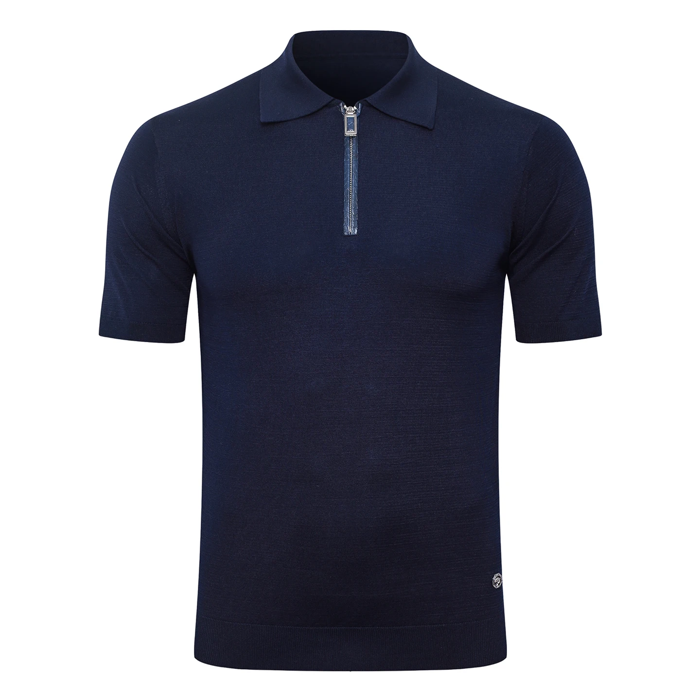 OECHSLI Polo Shirt Silk Cowhide men 2027 New business genuine leather Embroidery elastic short sleeve thin zipper big M-5XL
