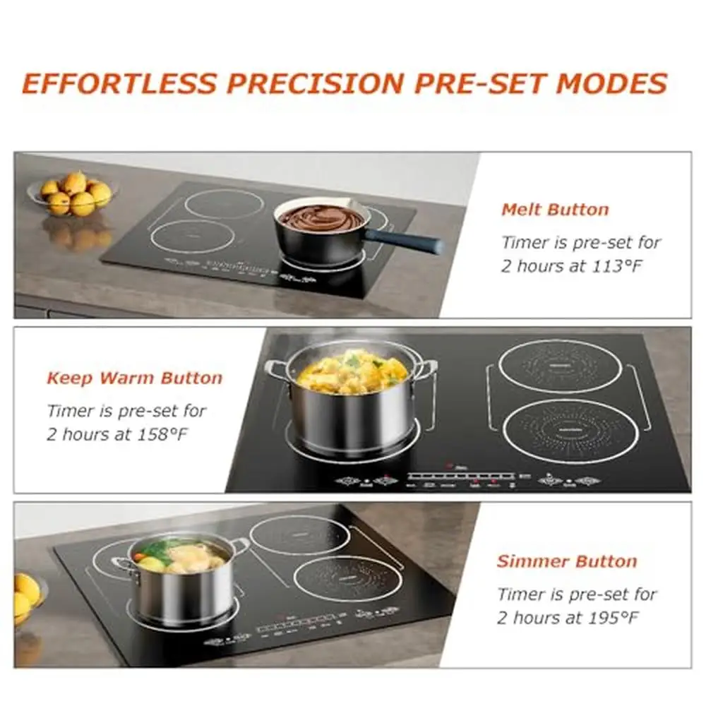 Electric Induction Cooktop 24 Inch 4 Burners Glass Top Bridge-SYNC Timer Safety Lock Child Lock