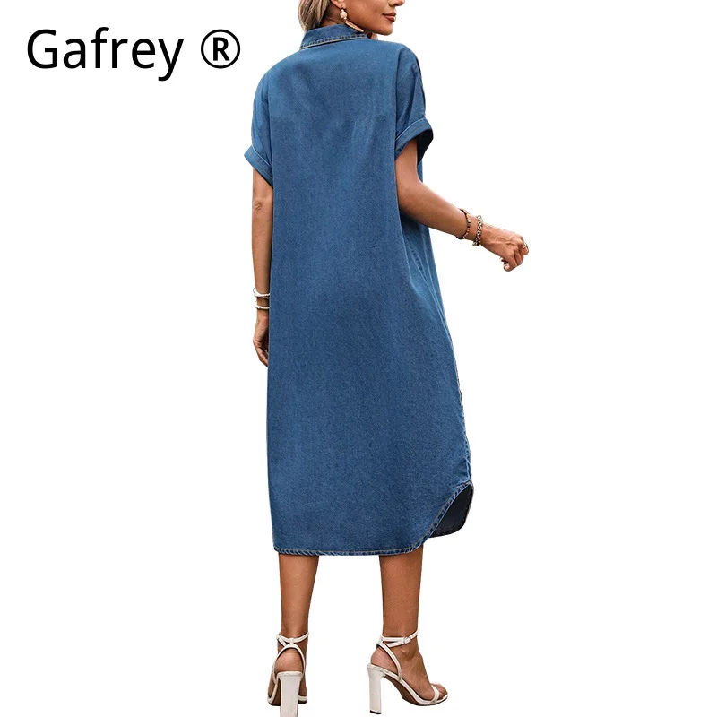 Women’s Plus Size 4XL 5XL Denim Dress Button Front Short Sleeve Midi Length Loose Fit Casual Jean Dress Summer Fashion 2026 New view 4