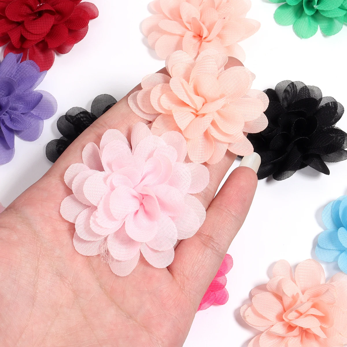 10pcs Chiffon Gauze Flower 5cm Colorful Artificial Fabric Flowers for DIY Wedding Party Home Decoration Floral Wreath Scrapbook