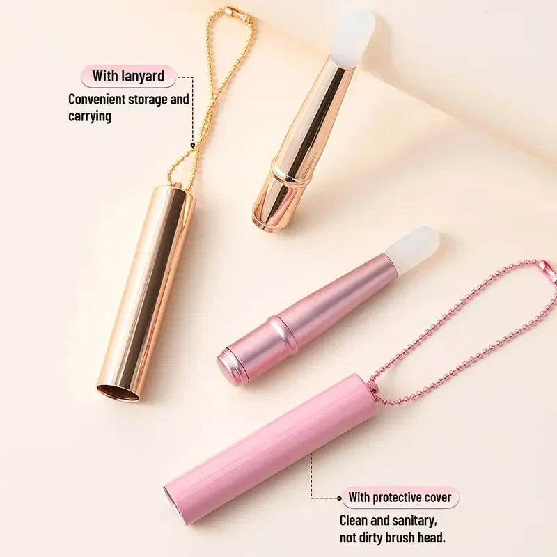 فرشاة شفاه صغيرة من السيليكون مع غطاء وسلسلة معلقة، أداة مكياج محمولة للسفر لأحمر الشفاه، ملمع الشفاه، فرشاة مكياج أحمر الشفاه