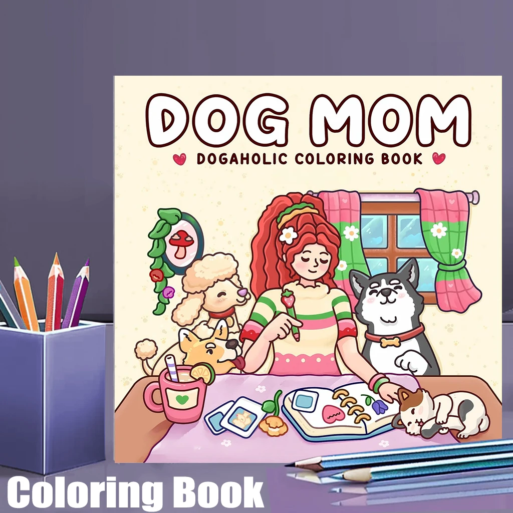 28 Pages Girl's Dog Coloring Book for Adult | Colouring Book, Drawing Supplies for Christmas, Thanksgiving