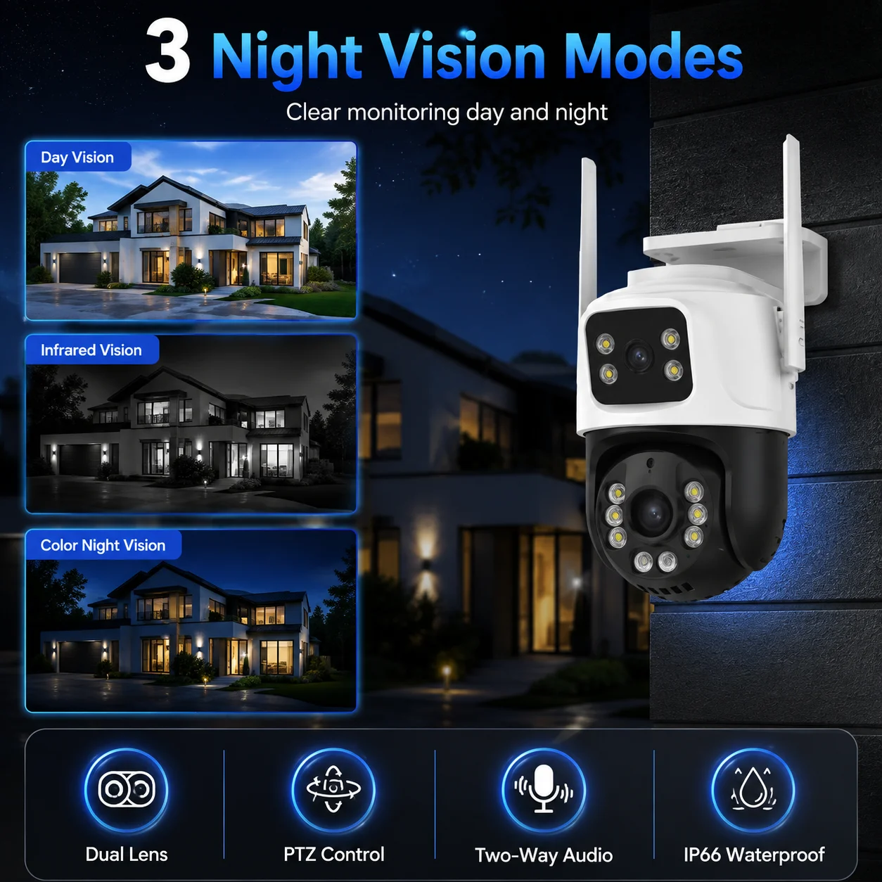 Icsee Dual Lens 8MP WiFi Security Camera Outdoor Smart Home PTZ Color Night Vision Wireless CCTV Video Surveillance Camera 4k