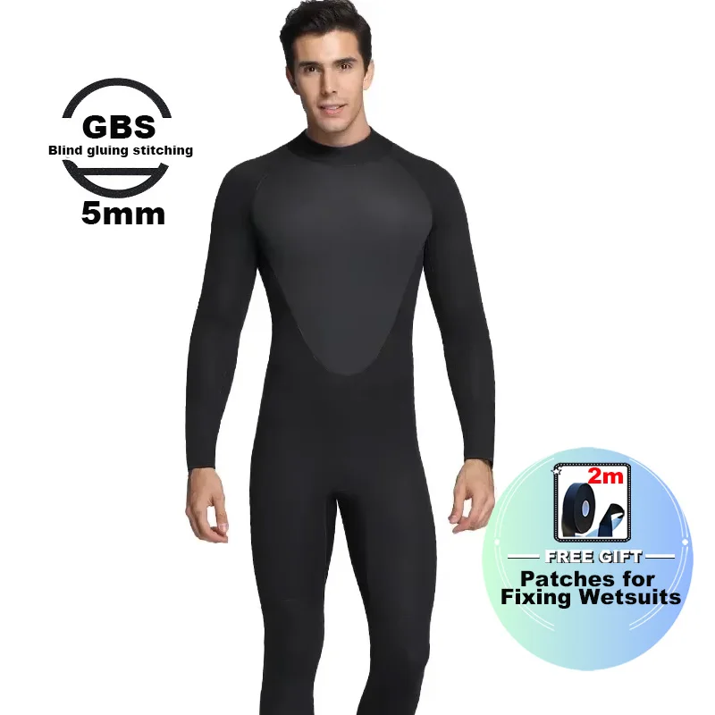 Scuba Diving Suit for Men, 5mm Neoprene Wetsuit Winter Swimsuit, One-Piece Design, Blind Seam,Back Zipper