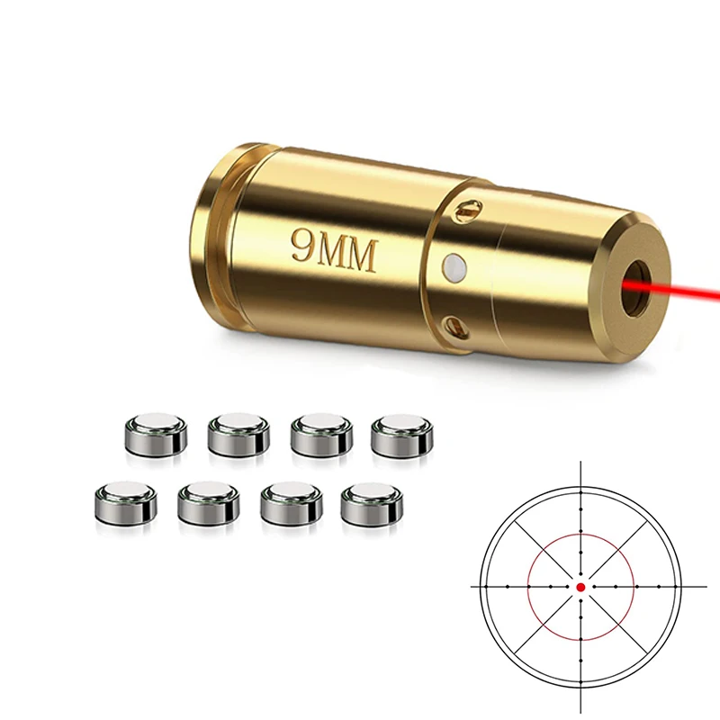 

9MM Bore Sight 223 5.56mm Red Laser Boresighter Copper Metal with 4 Sets of Batteries For Pistol Rifle Shotgun