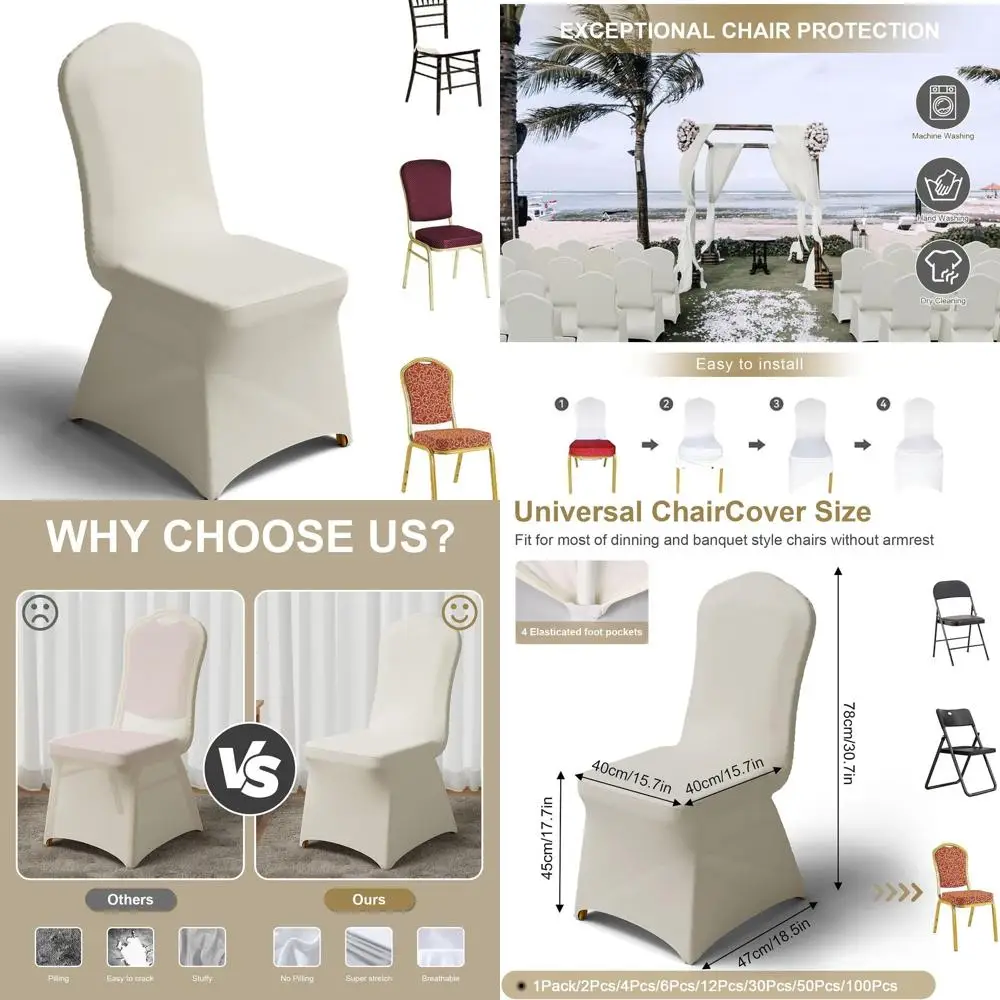 

100 Pack Spandex Chair Covers, Stretch Polyester for Dining Chairs, Suitable for Weddings and Banquets, Flat Front Design (Ivory