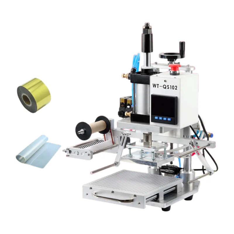 Máquina pneumática profissional de estampagem a quente para couro pu, cartões de papel, logotipo, marca registrada, plástico, madeira, sistema de rebobinamento de alimentação automática 2025