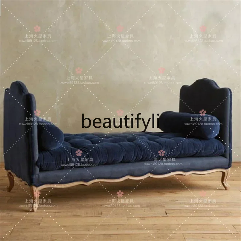 32 American solid wood antique and old concubine sofa, European retro fabric concubine chair, French simplicity
