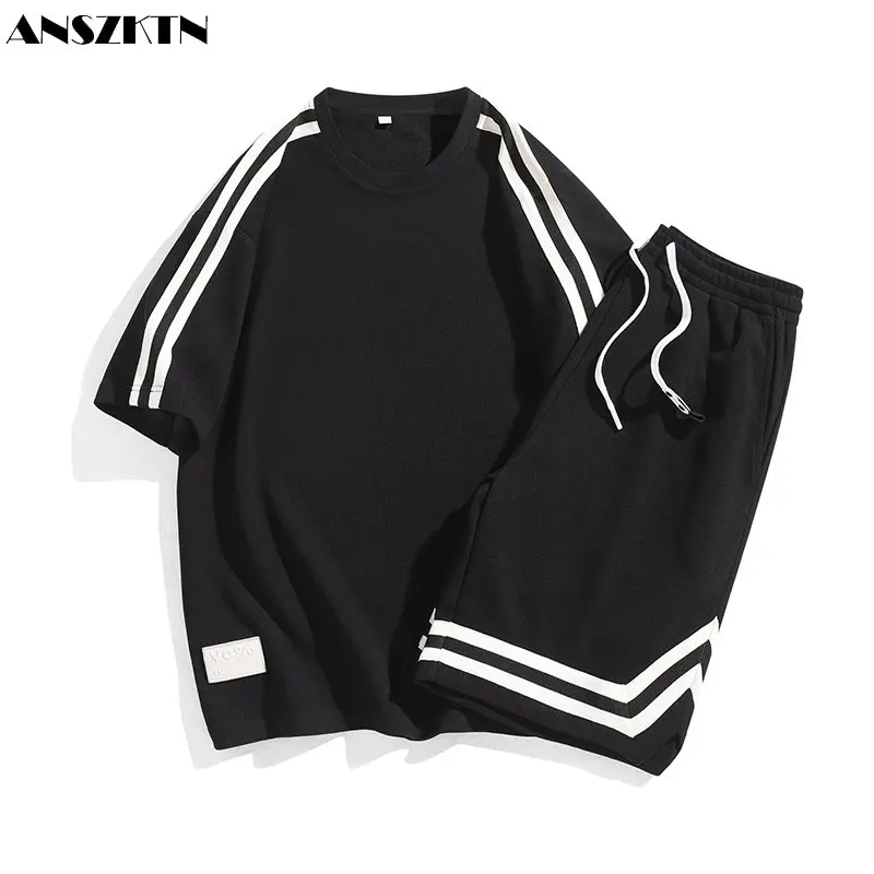 

ANSZKTN New Summer men's short sleeve crew neck loose student athleisure suit