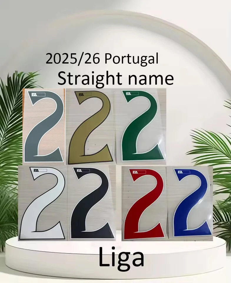 

2025 Portugal Liga Black White Red Blue Golden and Green Football Straight Name Set Customized AAA High-quality Thermal Transf