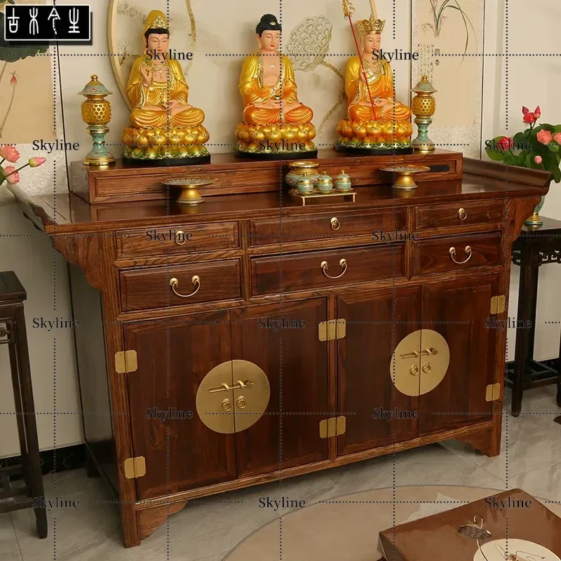 for Chinese Solid Wood Offering Table Buddhist Platform Household Incense Case God of Wealth Worshiping Buddha Shrine Guanyin