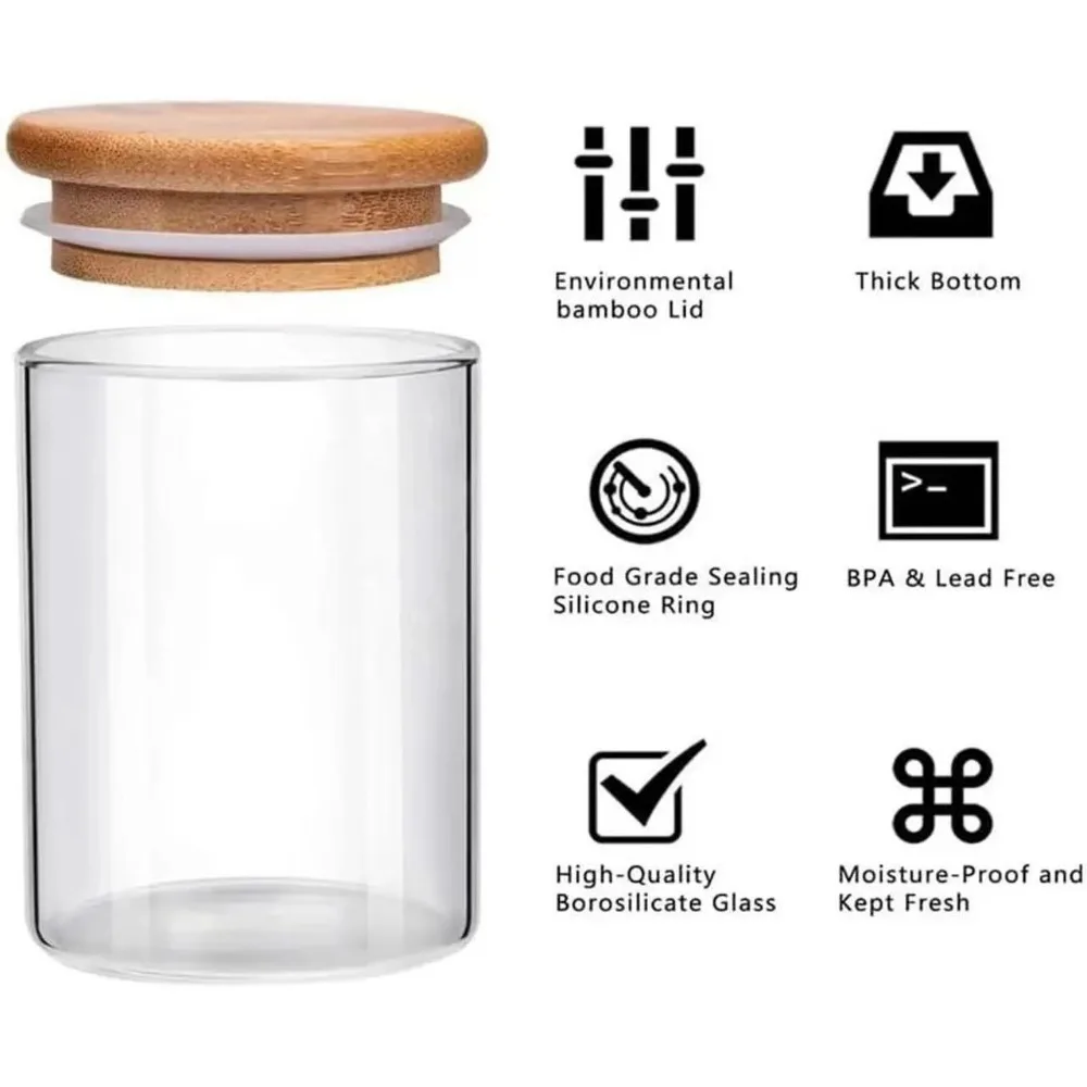 Glass Food Storage Tank with Made of bamboo Lid Kitchen Coffee Beans Candy Tea Grains Canister Home Snacks Storage