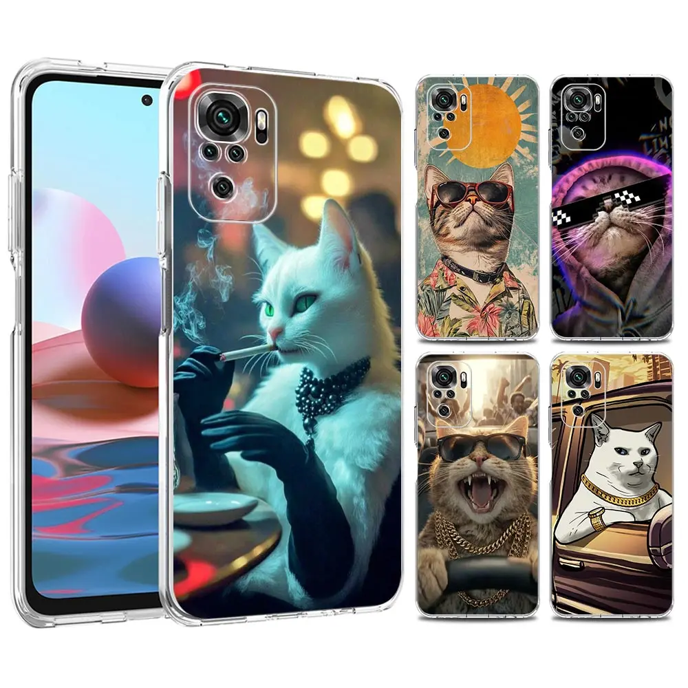 

Transparent Phone Case for Redmi 14C 13C 10C Note 15 14 13 12 11 K40 Pro Plus 5G Soft TPU Cover Shell Cartoon Cat Art Fundas Bag