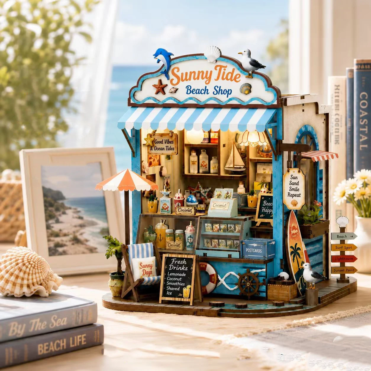 DIY Wooden Seaside Shop Cottage Figurines Miniatures Kits Mini Casa for Friends Birthday Xmas Gifts Home Decor Crafts