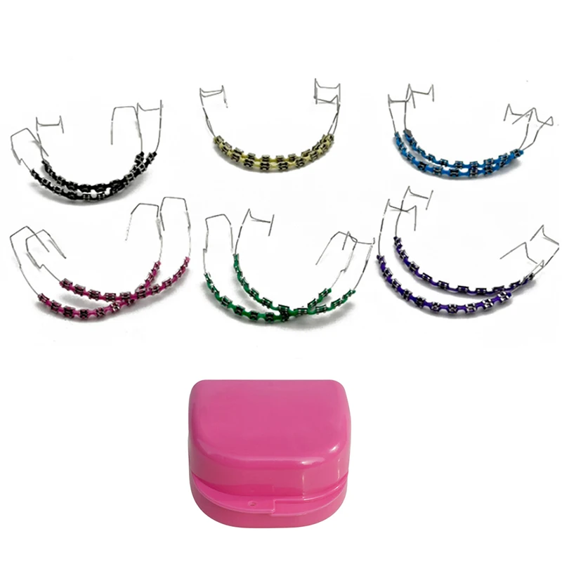 

1 Pair Colorful Dental Fake Braces Temporary Tooth Decoration Includes Metal Wires Brackets Ligature Ties for Fun Dental Look