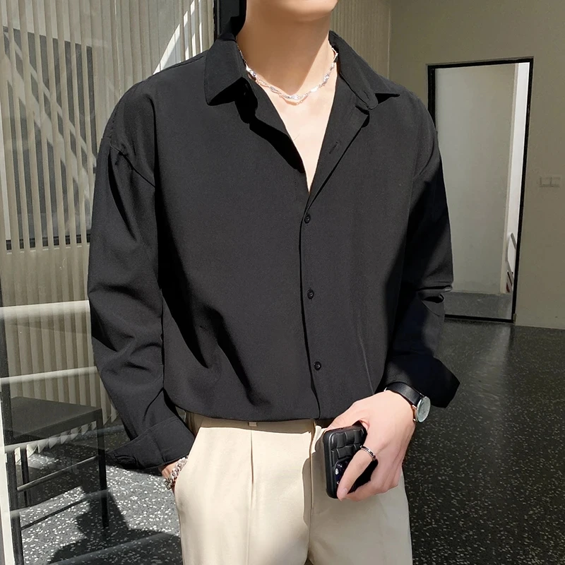Herbst Neue männer Langarm-shirt Einfarbig Koreanischen Stil Business Casual Mode Lose Keine-Eisen Stretch revers Hemd Männlich