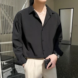 Autumn New Men's Long-sleeved Shirt Solid Color Korean Style Business Casual Fashion Loose No-Iron Stretch Lapel Shirt Male