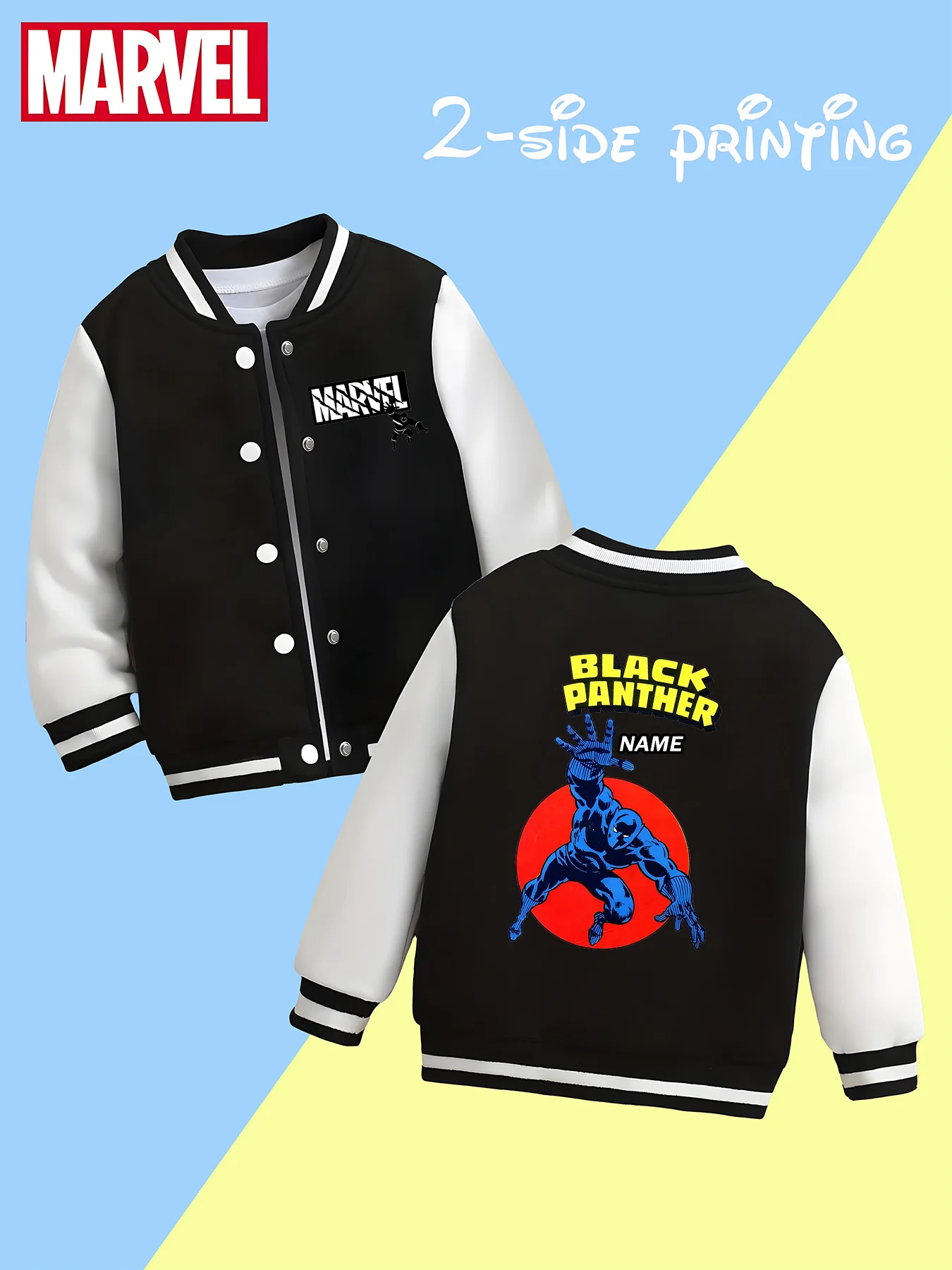 

MINISO Marvel boys' baseball jacket - Black Panther dynamic attack print, double-sided to highlight the hero's speed, super cool