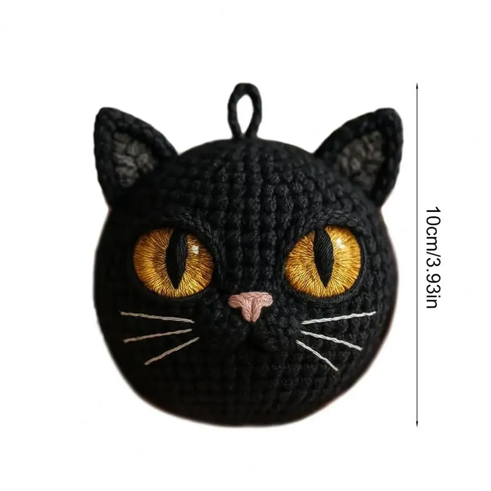 Office Desk Cat Ornament Crochet Black Cat Ornament Kit Halloween Diy Handmade Knitting Set Emotional Support Doll Positive