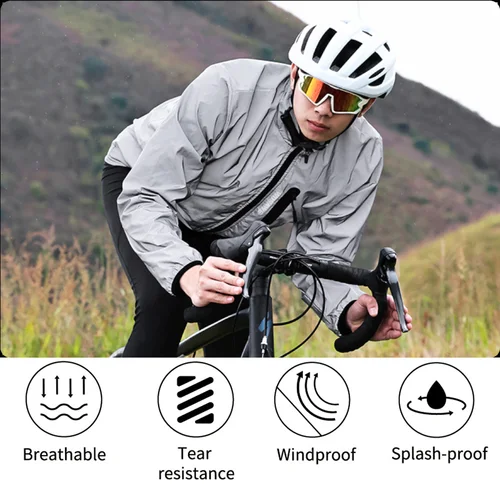 Imagen 2 del producto WOSAWE-Chaqueta totalmente reflectante para hombre, cortavientos ligero para exteriores, chaqueta de lluvia con capucha para bicicleta de montaña, abrigo para correr, pescar y ciclismo