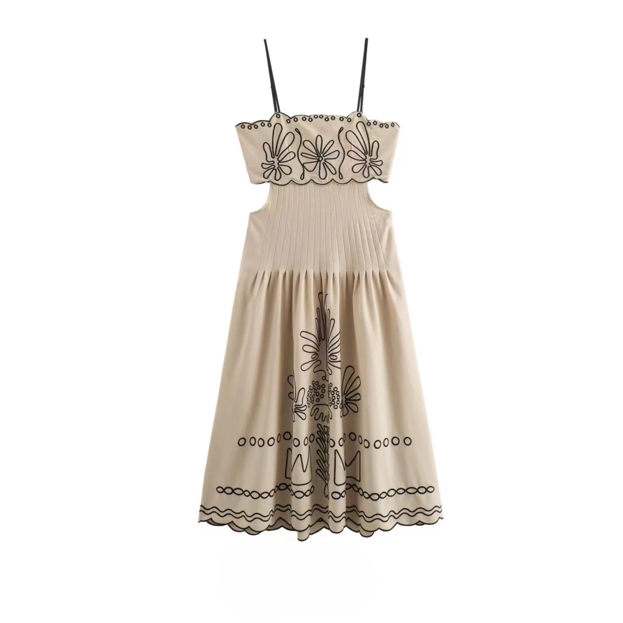 

2025 European and American Summer New Women's Fashion Elegant Temperament Cotton and Linen Embroidered Suspender Long Dress