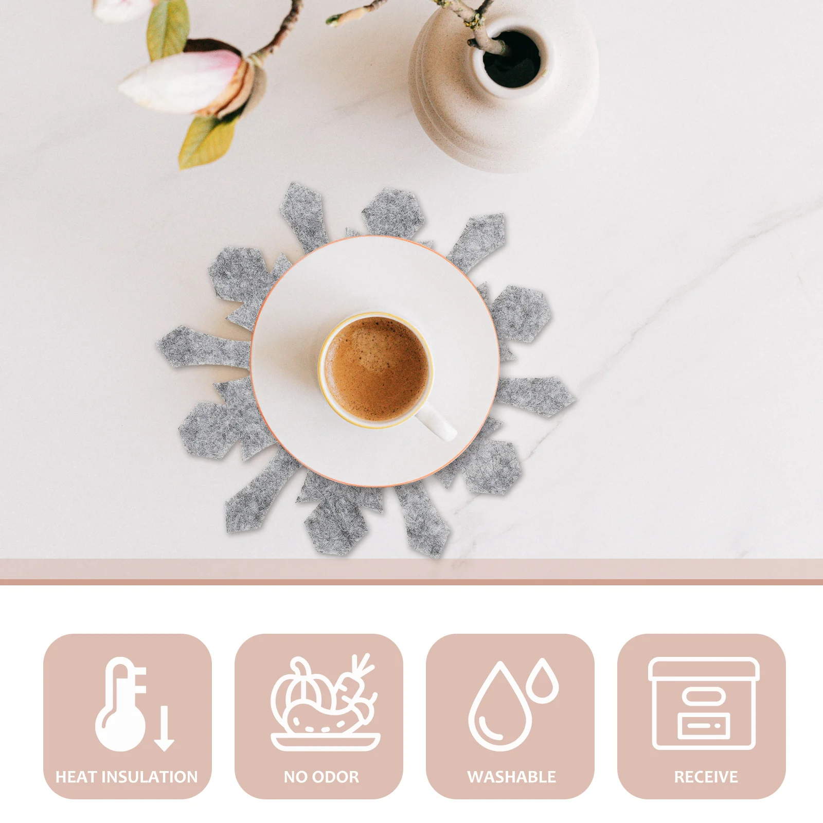 

8Pcs Christmas Snowflake Design Felt Coasters Heat Insulated Cup Mats Party Supplies Coffee Wine Pads Christmas Felt Coasters