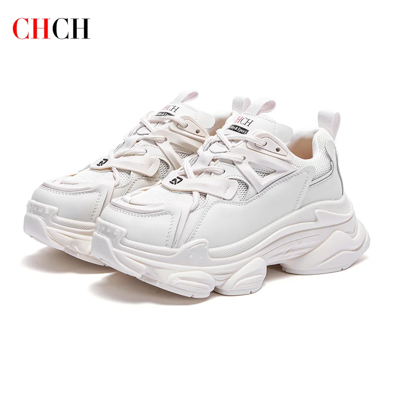 Damskie buty do tenisa CHCH Gruba podeszwa Podwyższone buty Damskie lekkie, wszechstronne sznurowane buty z siateczki