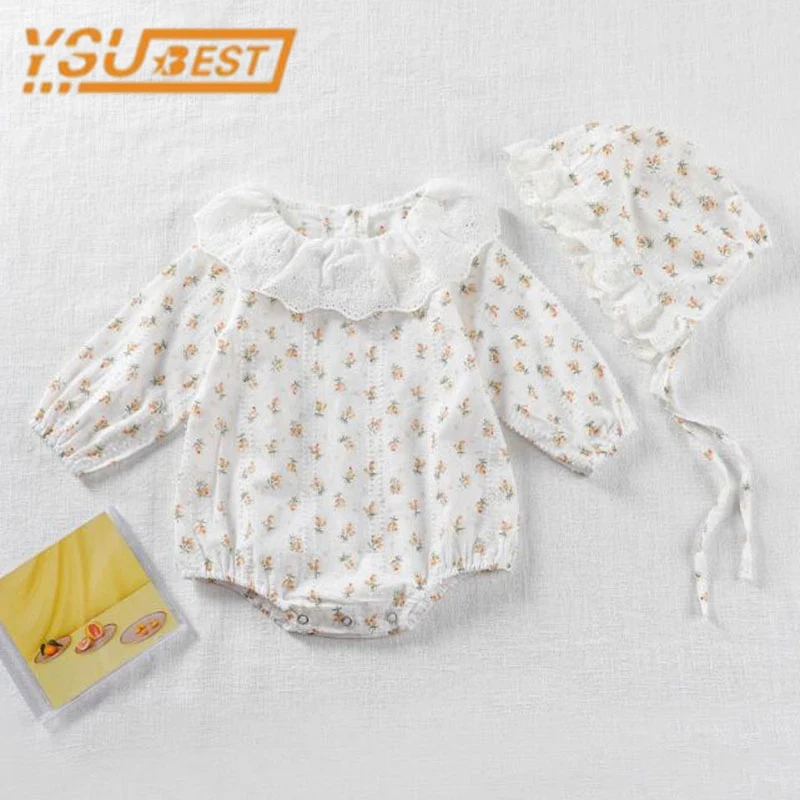 

Spring Autumn Infant Baby Rompers 2022 Baby Girls Flower Long Sleeve Lace Collar Clothes Rompers Baby Girls Rompers