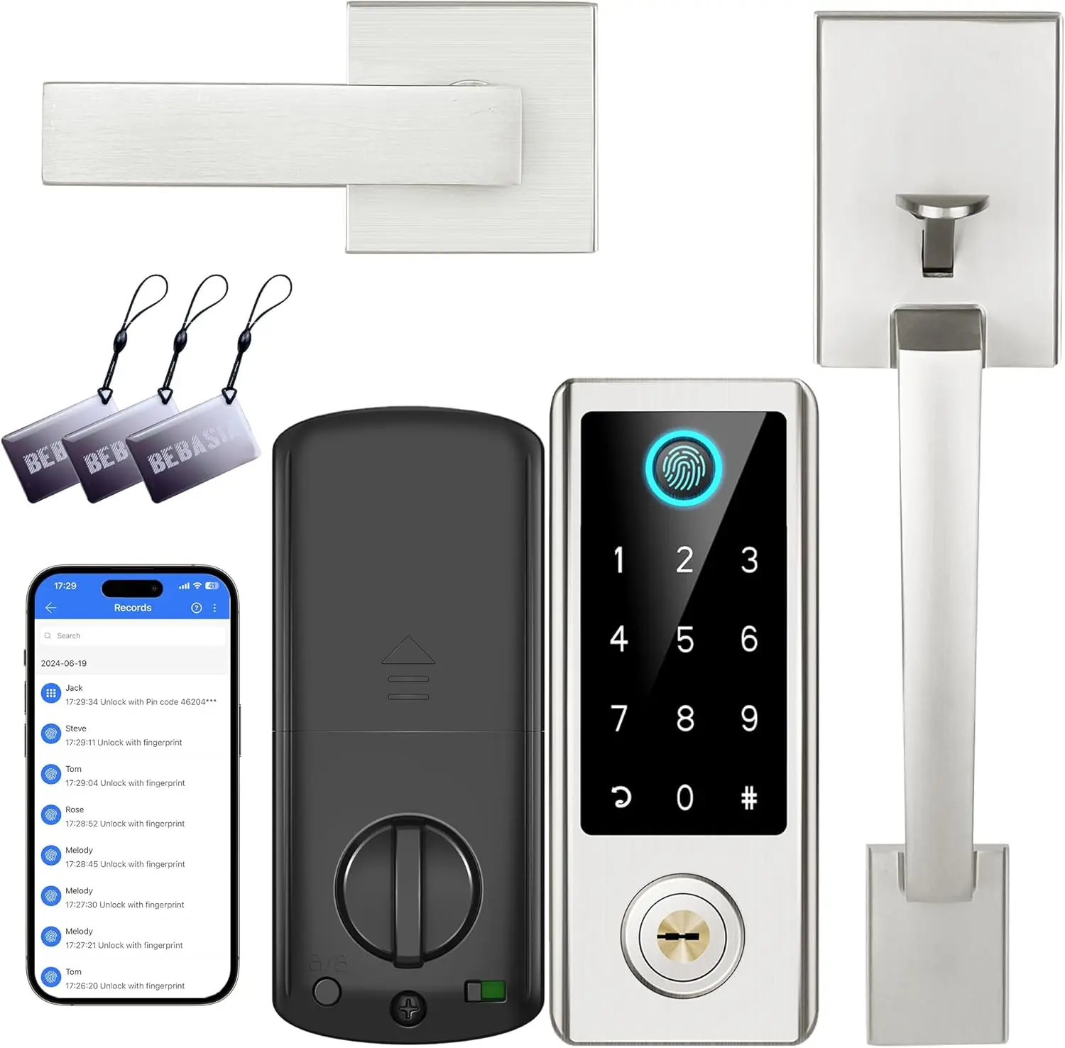 

Smart Keyless Entry Door Lock with Fingerprint, Bluetooth & Keypad - Satin Nickel Finish