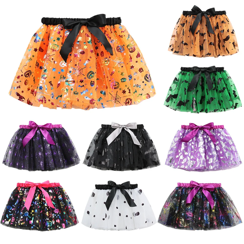 Girls' Tutu Skirt Kids Ballet Princess Pettiskirt Tulle Witch Skirts Lovely Ball Gown Halloween Bats Pumpkin Children's Costume