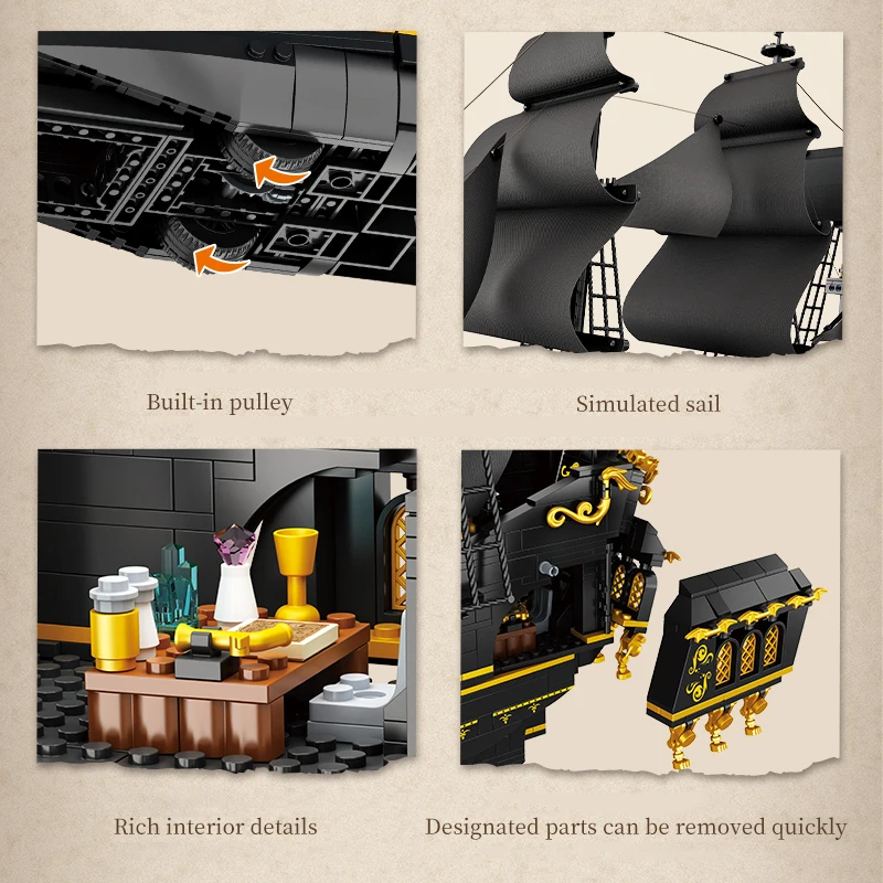 The Black Pearl Sunshine importer décennie ks Set pour enfants, Pirates, MOC Movie Series, Bateau, Modèle de briques, Jouets assemblés, Cadeaux pour garçons, Grand