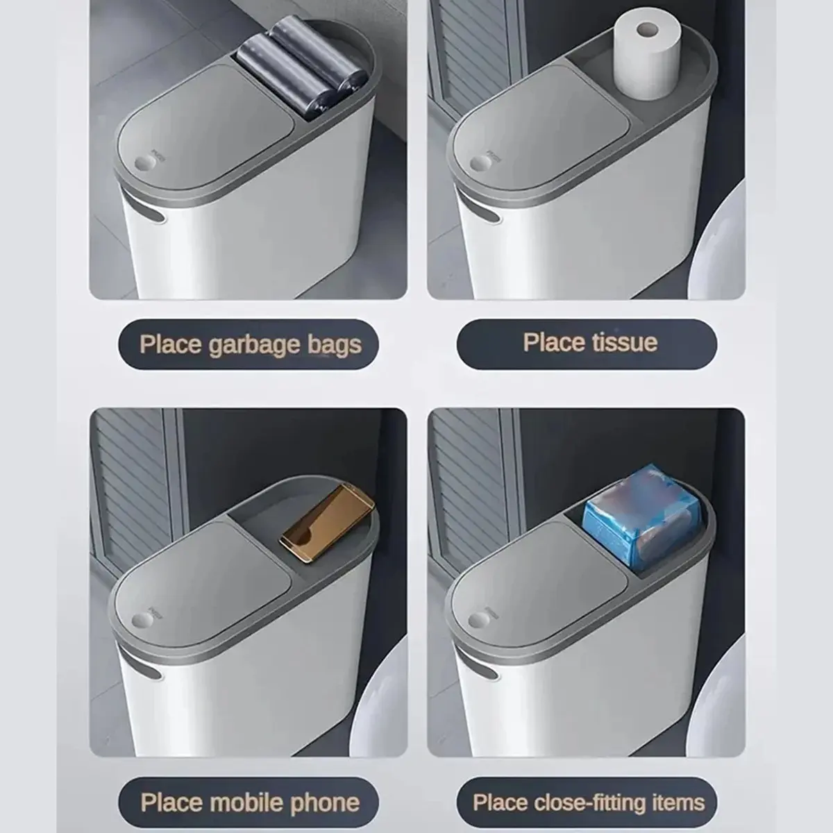 

Мусорный бак Okay с крышкой, пластиковый компактный тонкий контейнер для кухни, гостиной, стильная корзина для мусора большой емкости с запрессовкой