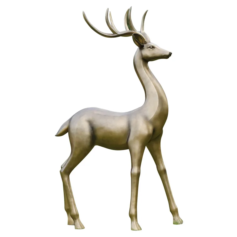 

YY Lawn Decorations Sika Deer Ornaments FRP Abstract Imitation Copper Deer Sculpture