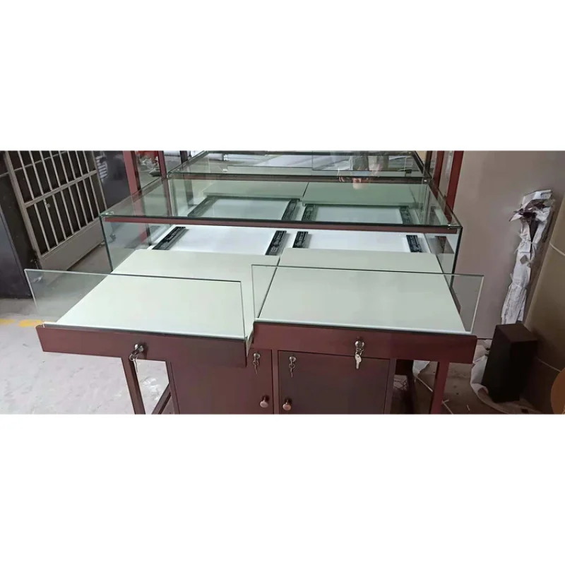 Customized-Luxury glass and wood jewelry display cabinet display showcase jewellery shop interior design