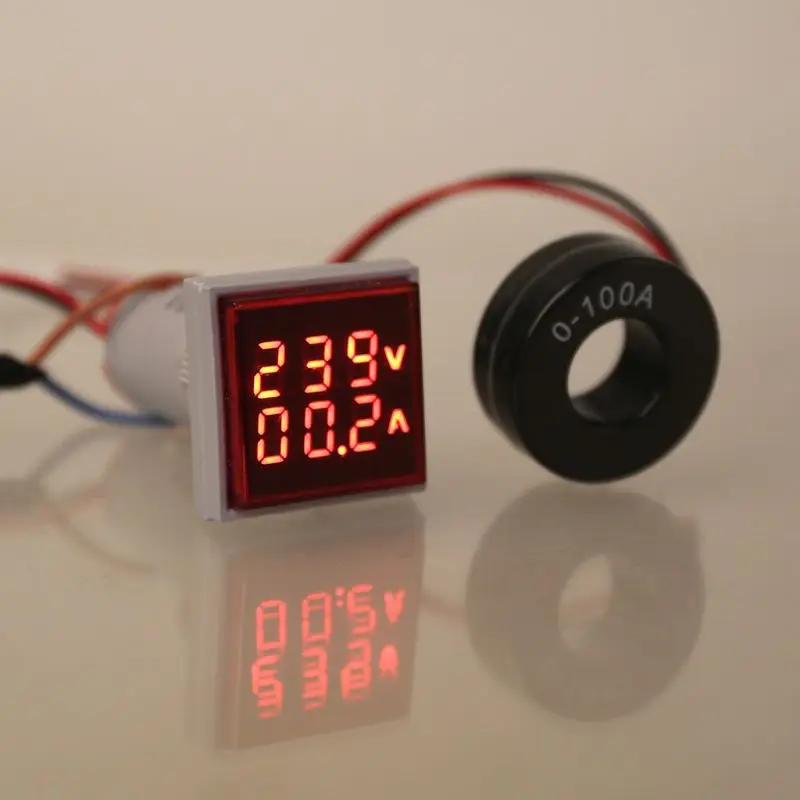 60-500V 0-100A Square LED Digital Dual Display Voltmeter Ammeter Gauge Current Meter 22mm Professional Meter