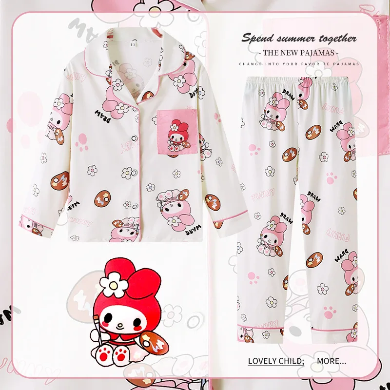 Sanrio Kuromi My Melody Children Pajamas Long Sleeve Top Pants Summer Cartoon Cute Anime Girls Thin Autumn Children Clothes Gift