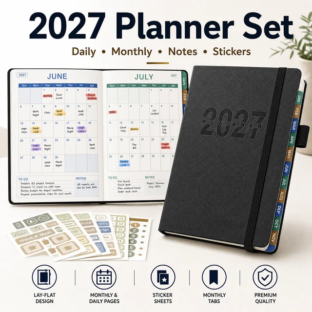 2027 Planning Notebook A5 English Planners Elastic Strap Designs Thicken Agenda Notepad Calendar Schedual 160 Sheets Page 320 4