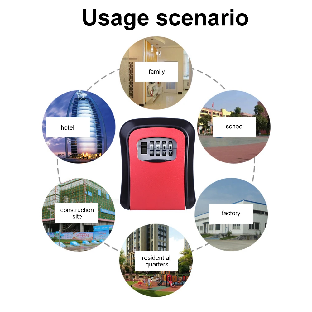 Code Lock Case 4 Digit Combination Password Wall Mount Key Box Password Lock ABS Plastics for Indoor Outdoor Key U Disk