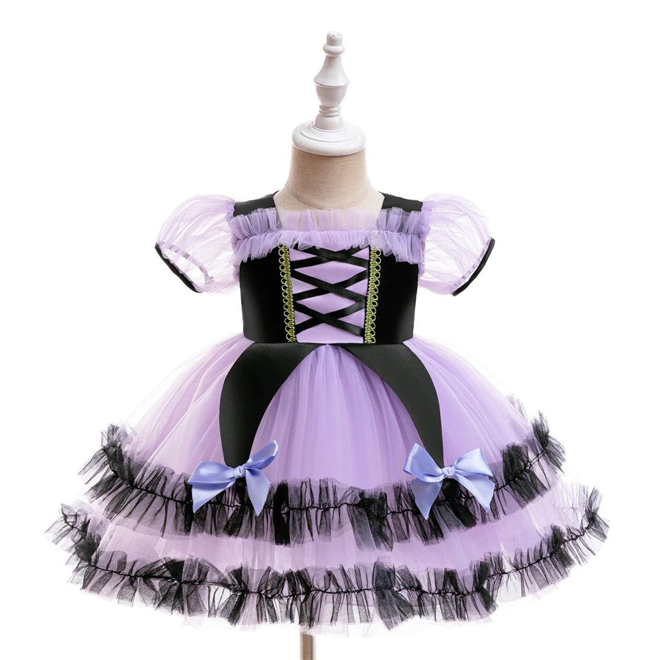Toddler Baby Girl Halloween Witch Costume Purple Layered Tulle Tutu Dress Halloween Party Carnival Birthday Elegant Kids Clothes