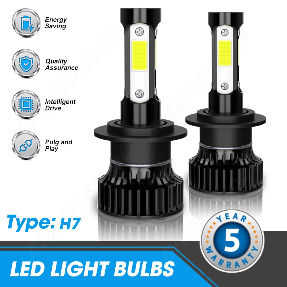 XWQHJW 2PCS Car lights H7 Super Bright LED Headlights High Low Beam Fog Light Bulb White 6000K Minisize Car accsesories