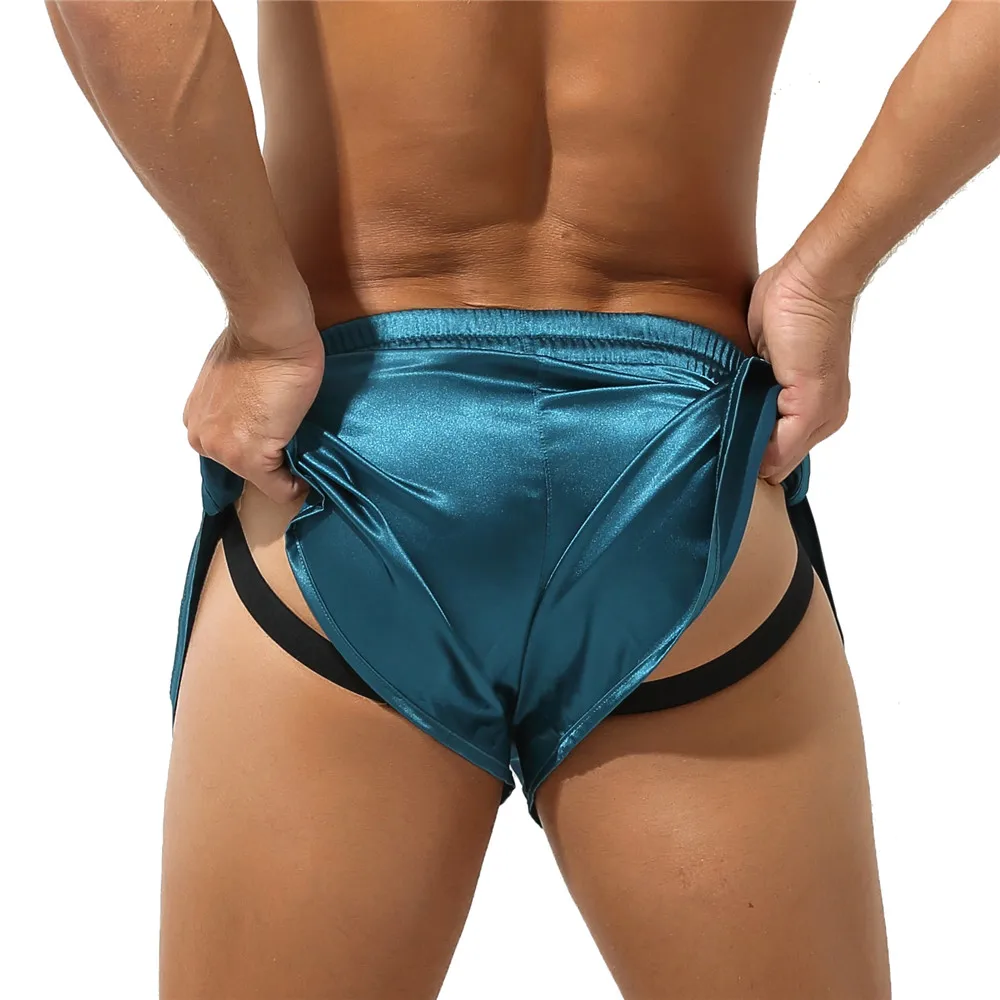 Sexy Mens Boxer Shorts Bugle Pouch Panties Jockstrap Silk Satin Slip Homme Underwear Calzoncillos Hombre Boxershorts Trunks