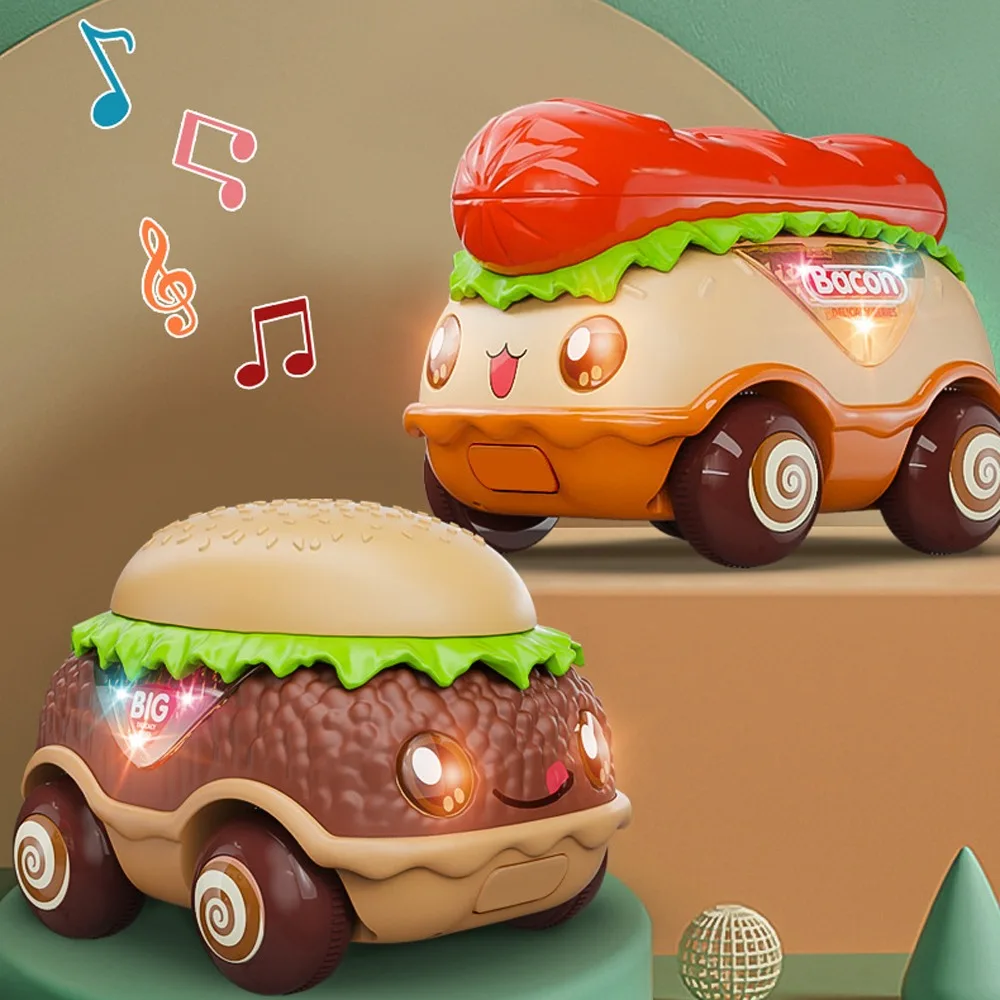 Collectible Puzzle Hamburg Power Car Toy Lighting Education Hot Dog Car Model Simulation Food Pull Back Car Toy Kids Gift