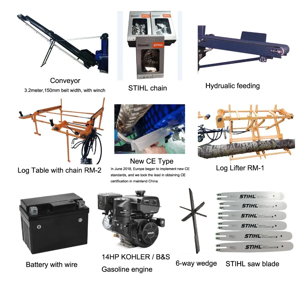 Electric Wood Cutting Saw Machine with Belt Conveyor Timber Processing and Firewood Making Machine