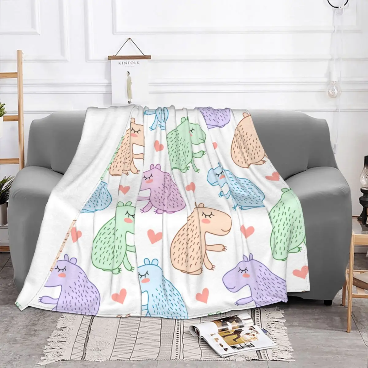 

Capybara Cartoon Plaid Blankets Coral Fleece Plush Winter Colorful Portable Soft Throw Blanket for Home Bedroom Plush Thin Quilt