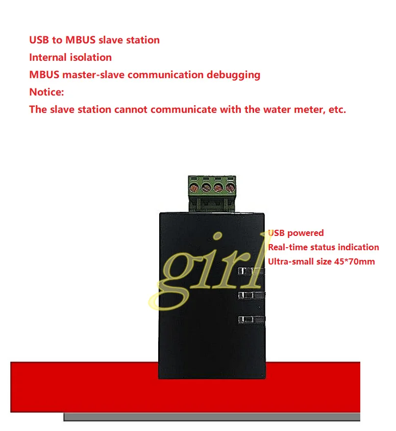 

USB to MBUS slave, full IC solution! Communication indication, power indication, MBUS slave module!